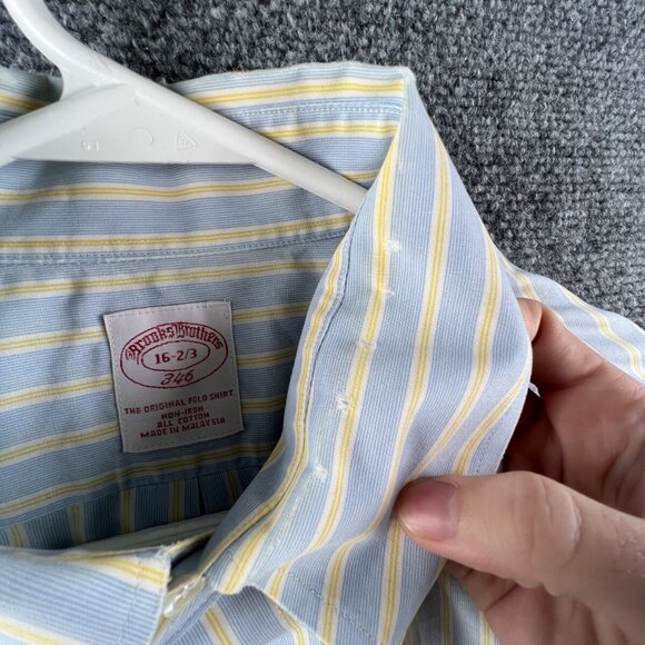 Brooks Brothers Men’s Button Up Shirt Long Sleeve Blue Yellow Striped 16 32/33 - Picture 9 of 11
